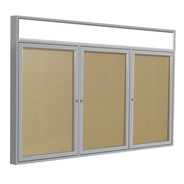 Enclosed Bulletin Board, 3 Door, Vinyl, Hdlnr Frame, 4 ft H x 8 ft W, Caramel